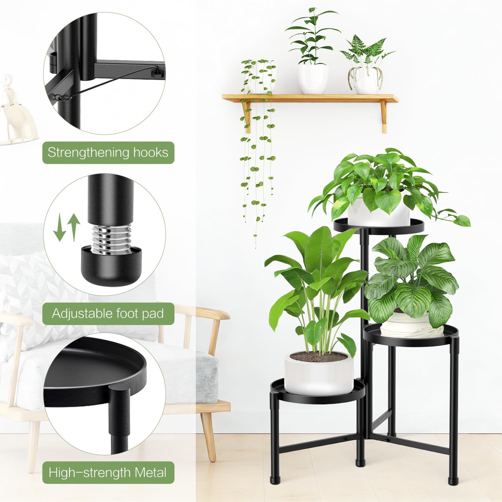 ZOXILEN 3-tier plant stand height 30 inches for elevated arrangements