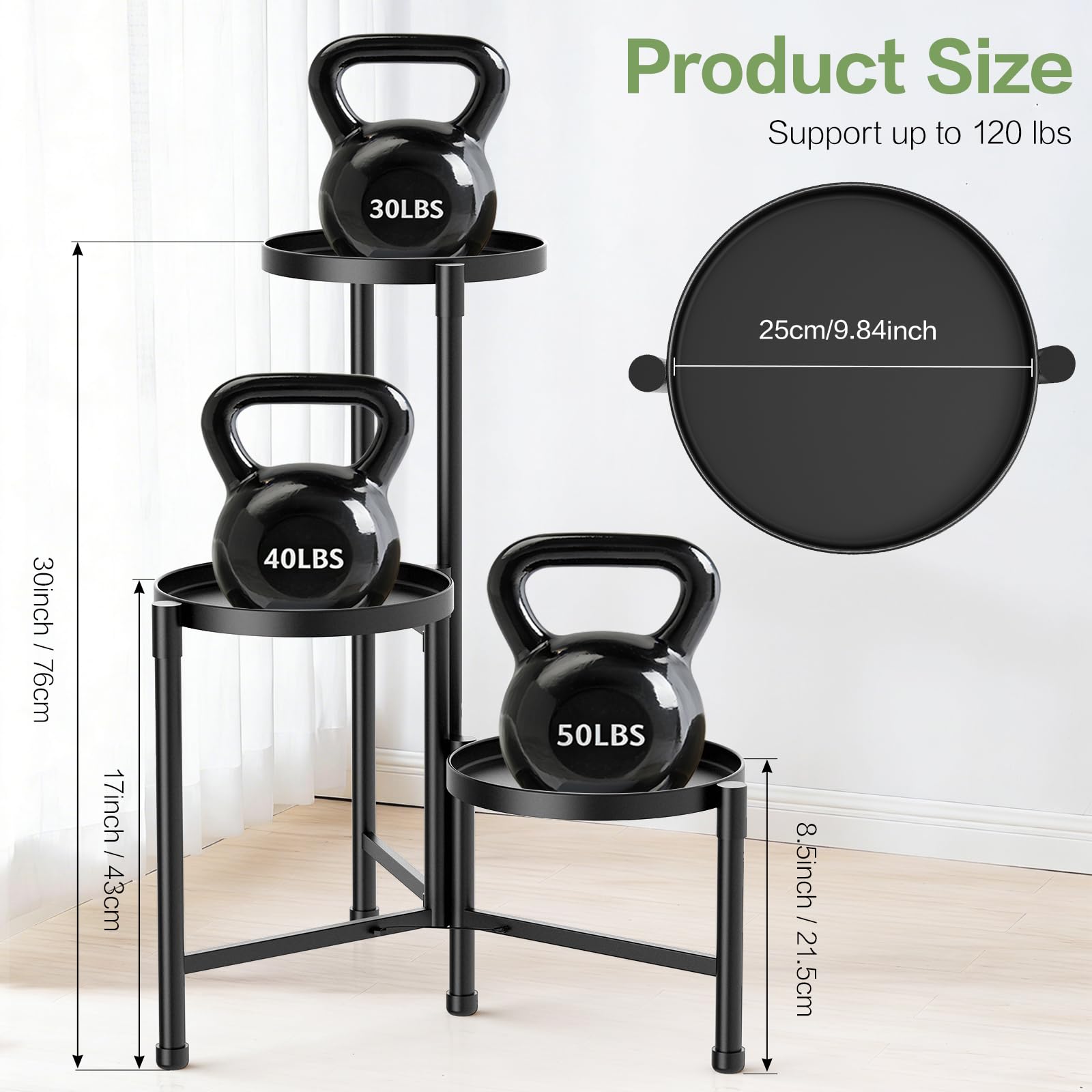 ZOXILEN 3-tier plant stand side view highlighting stable triangular base design