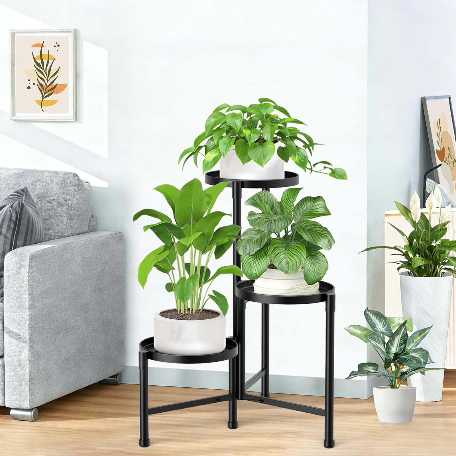 ZOXILEN 3-tier plant stand sturdy base on uneven floors