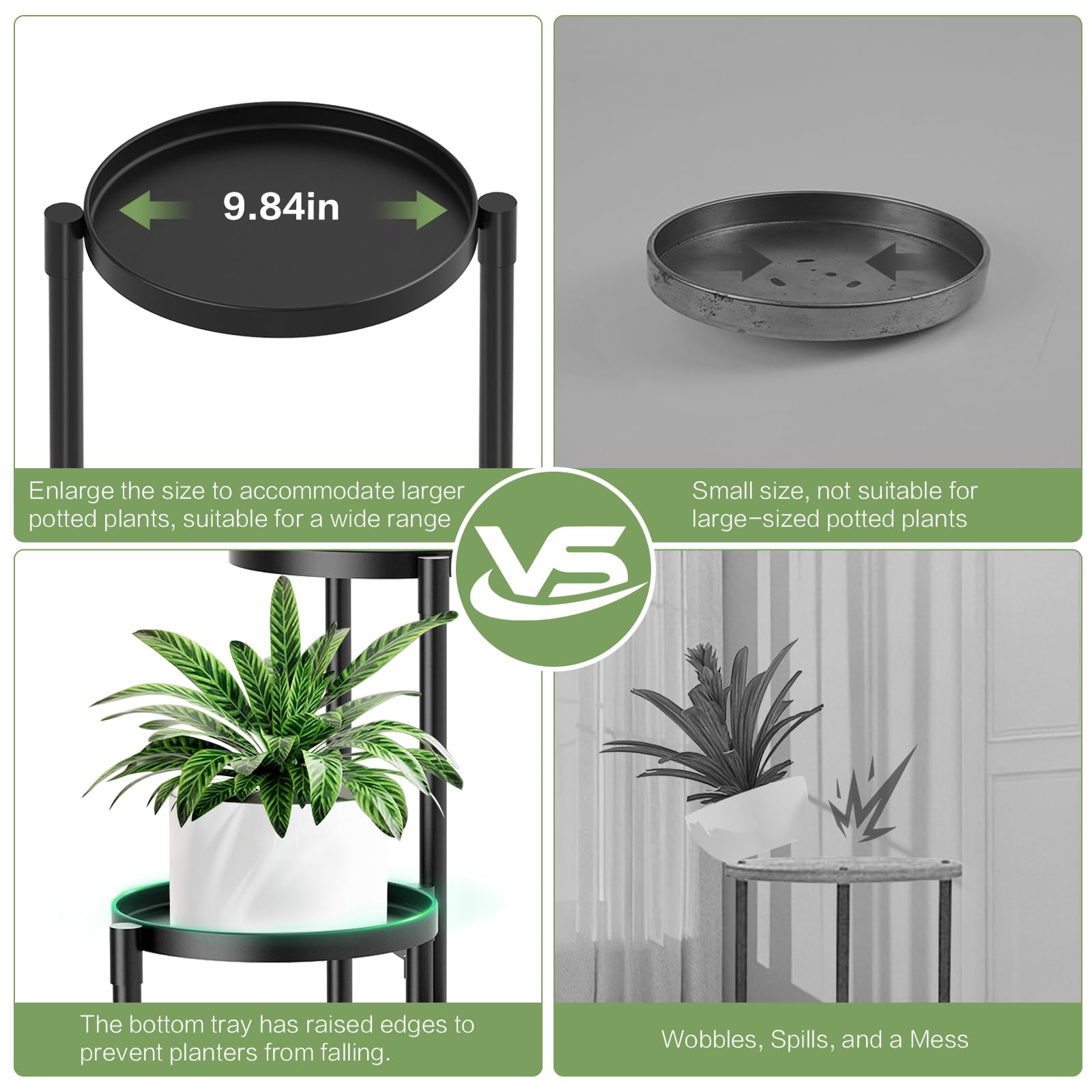 ZOXILEN 3-tier plant stand tray detail shows removable metal pots
