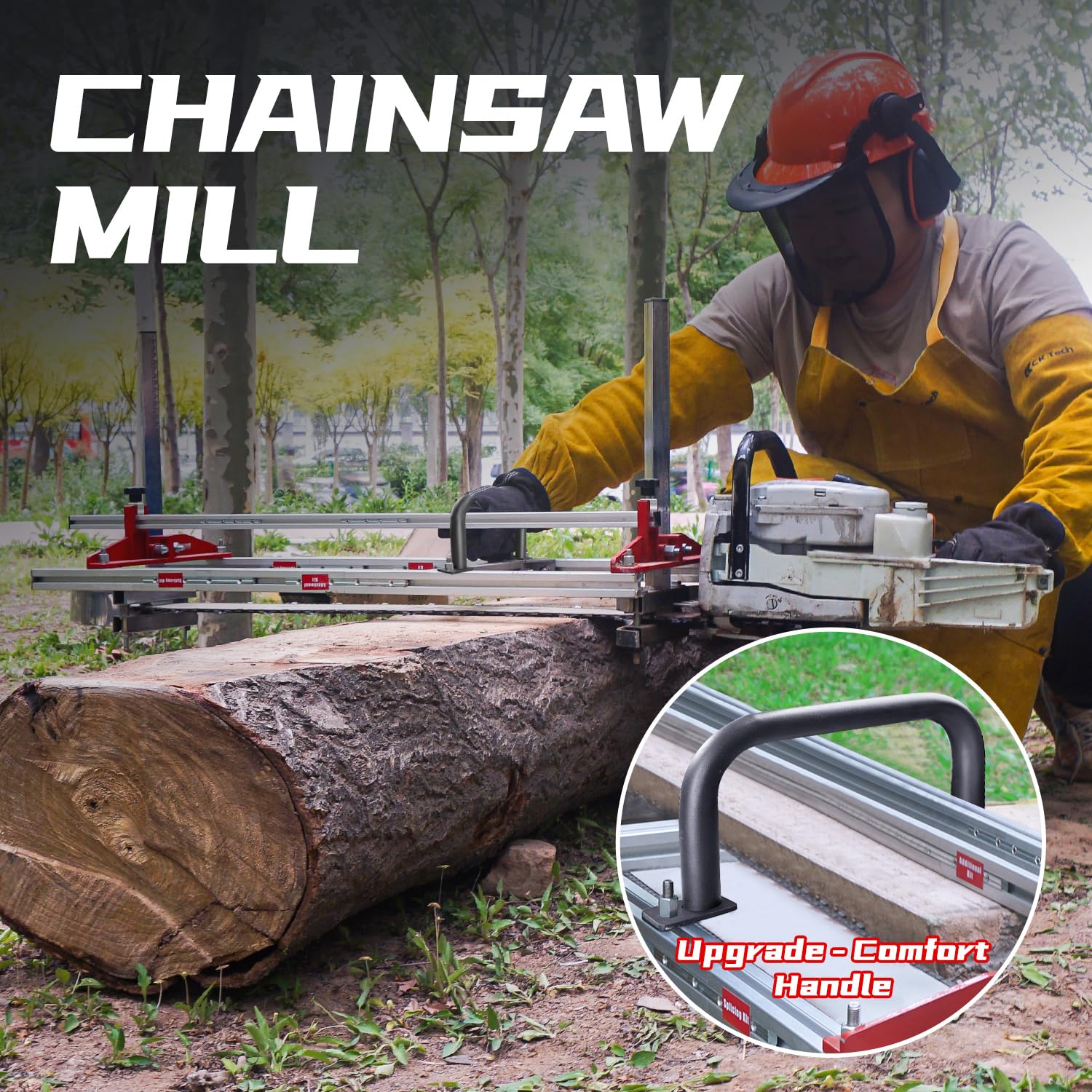 Zozen Chainsaw Mill ergonomic handle improves grip and stability during milling.