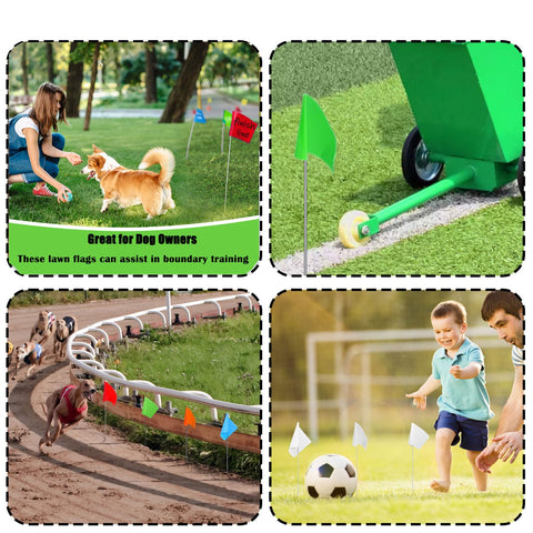 Green Zozen marking flags for landscape irrigation planning