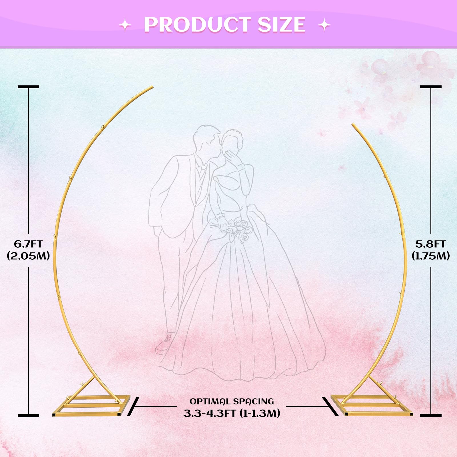 ZpigToor half moon arch backdrop gold base supports balloons and flowers securely