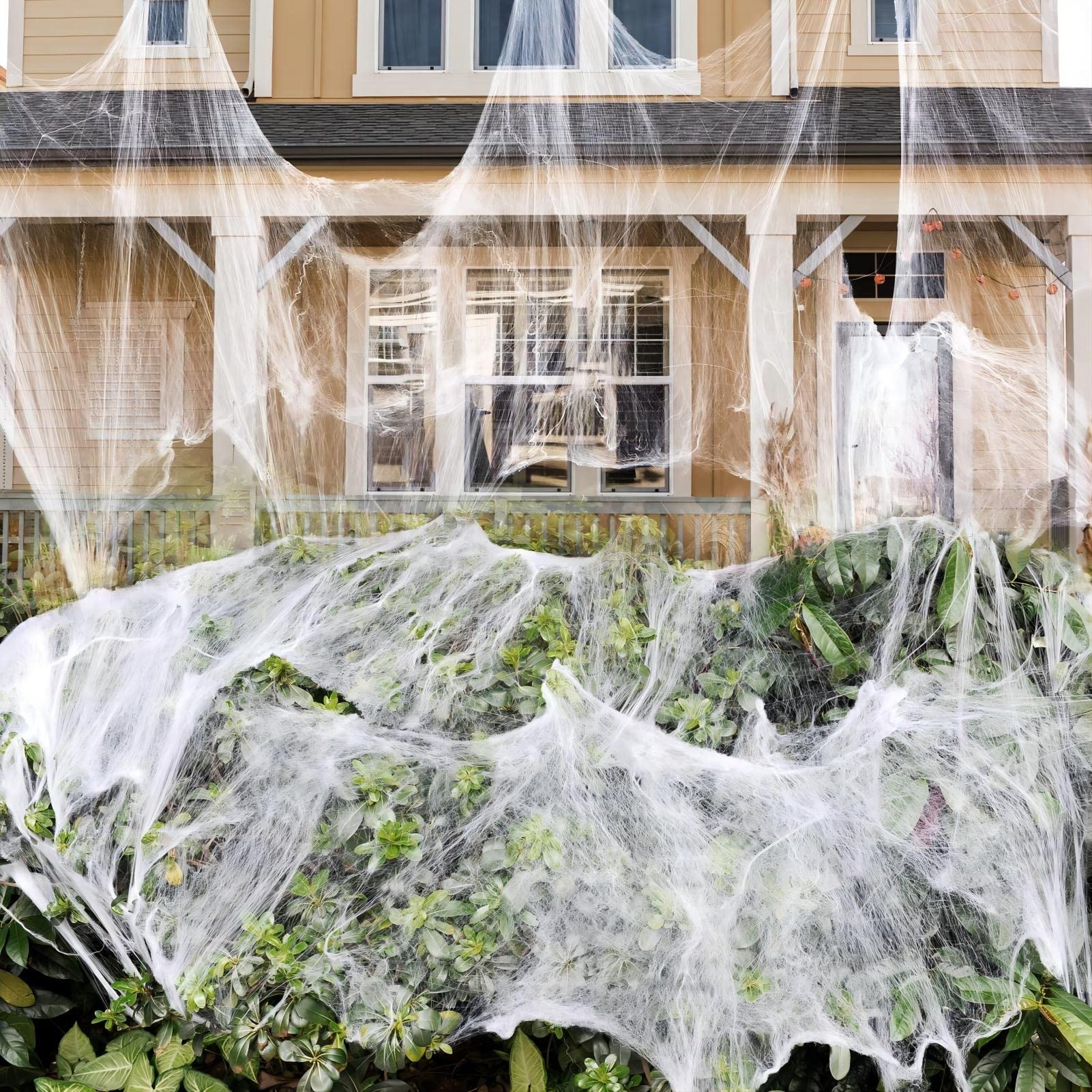 ZPISF ultra-stretch cobwebs cover 1000 sq ft, ideal indoor/outdoor Halloween ambiance.