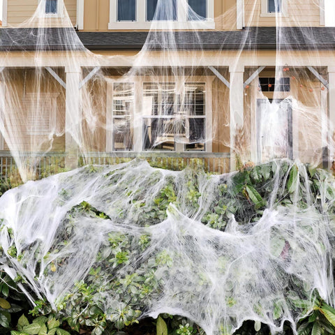 ZPISF ultra-stretch cobwebs cover 1000 sq ft, ideal indoor/outdoor Halloween ambiance.