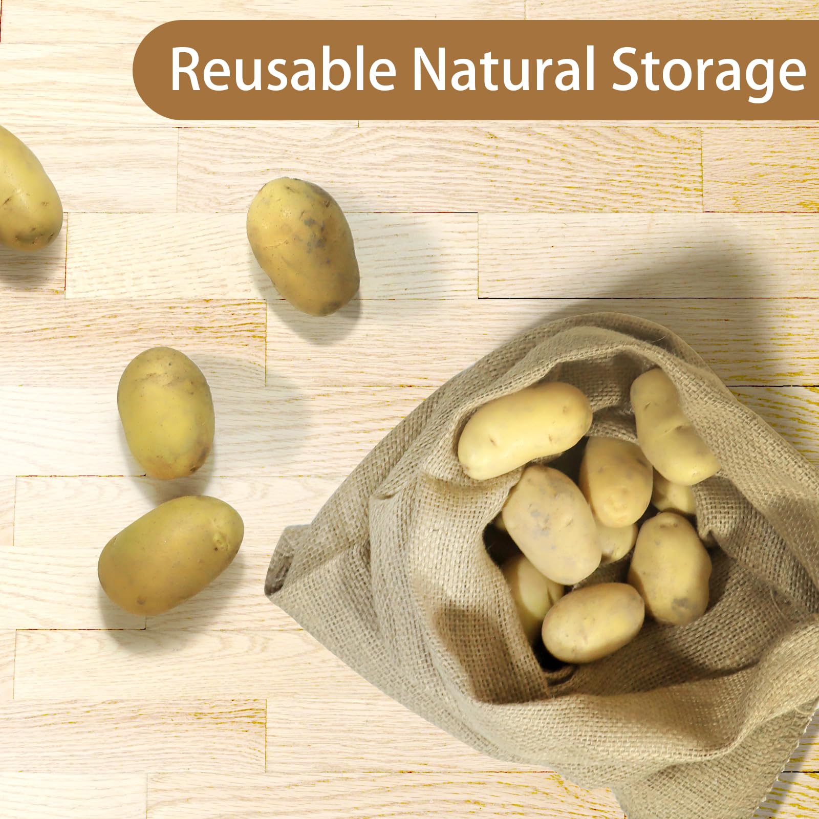 Zplontya burlap bag holding potatoes demonstrates breathable storage