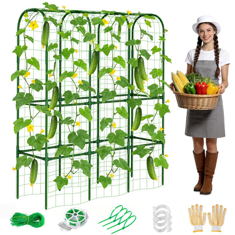 ZPMOCKAQ 62in tall cucumber trellis for raised beds provides stable vine support