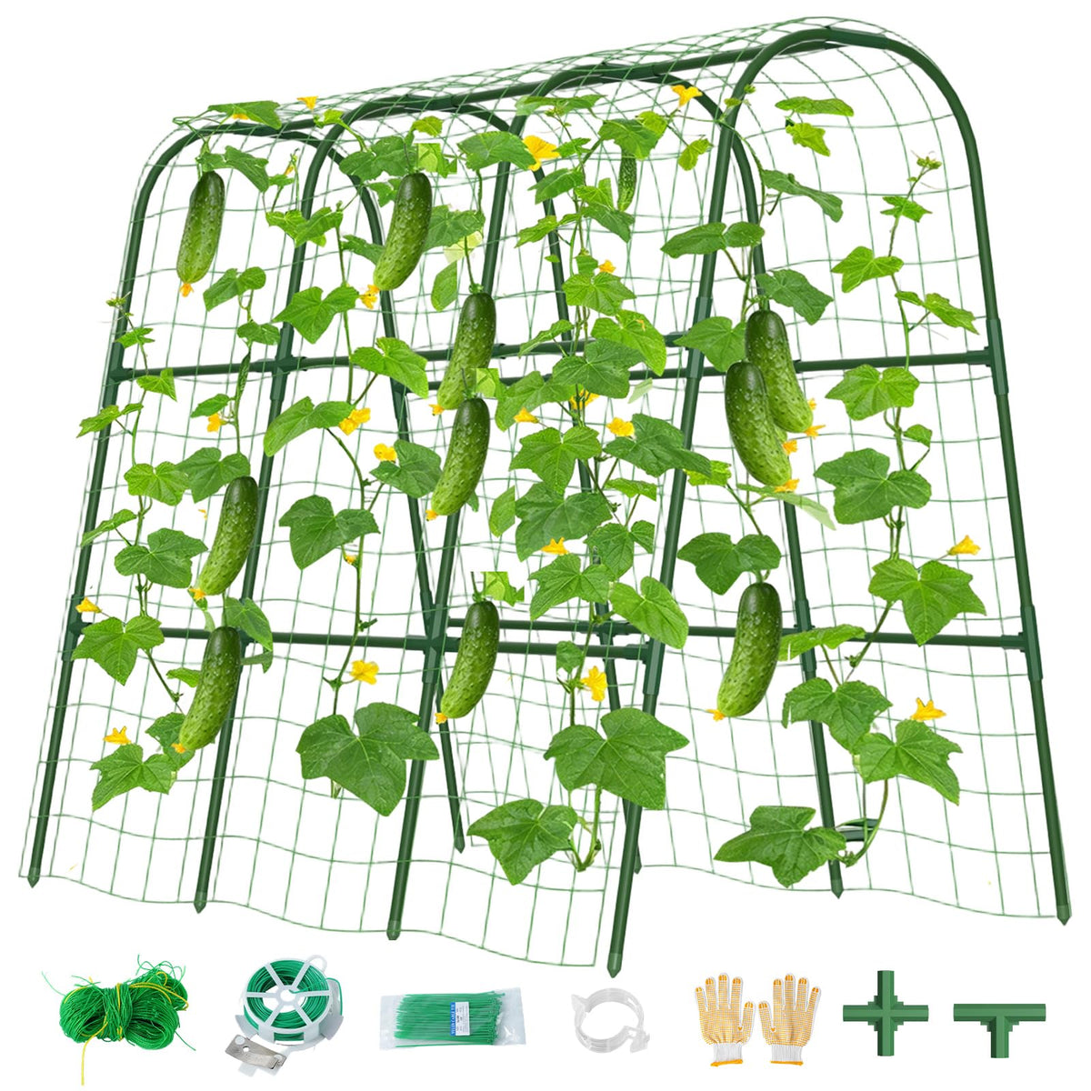 ZPMOCKAQ cucumber trellis U-shape arch supports climbing plants in raised beds.