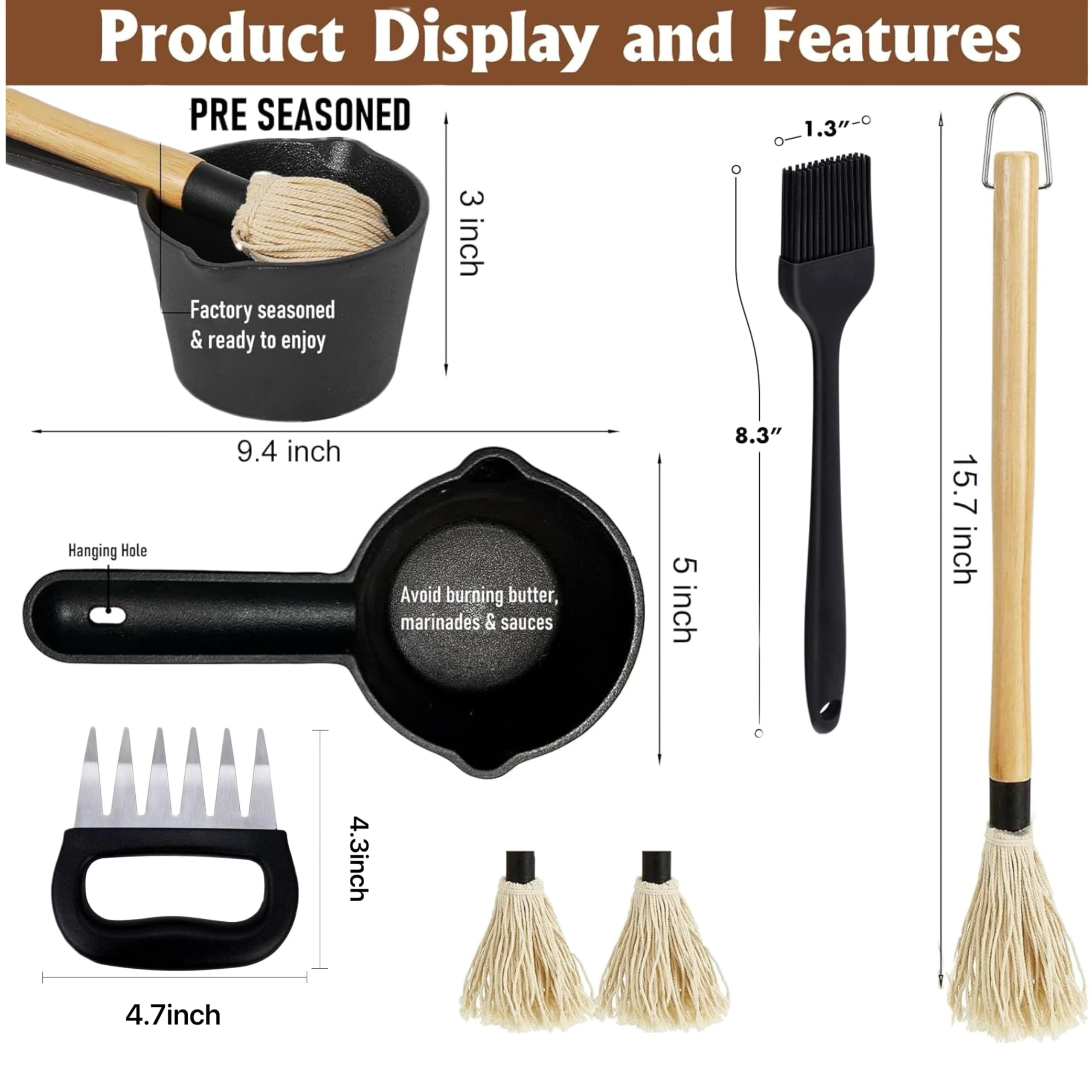 ZQDFLME Cast Iron Basting Pot retains heat for warm sauces during cooking