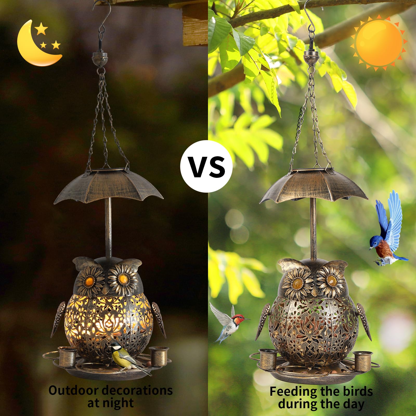ZQMHJT owl-style garden feeder doubles as decorative art in your yard.