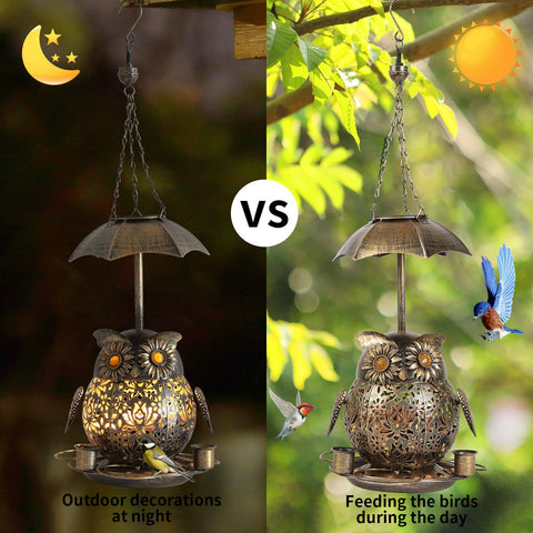ZQMHJT owl-style garden feeder doubles as decorative art in your yard.