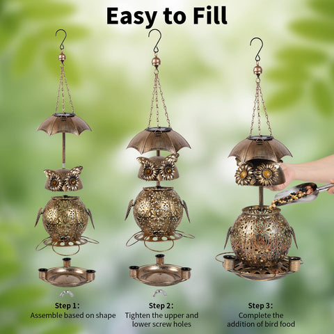 ZQMHJT squirrel-proof feeder with 360-degree holes supports multiple birds at once.