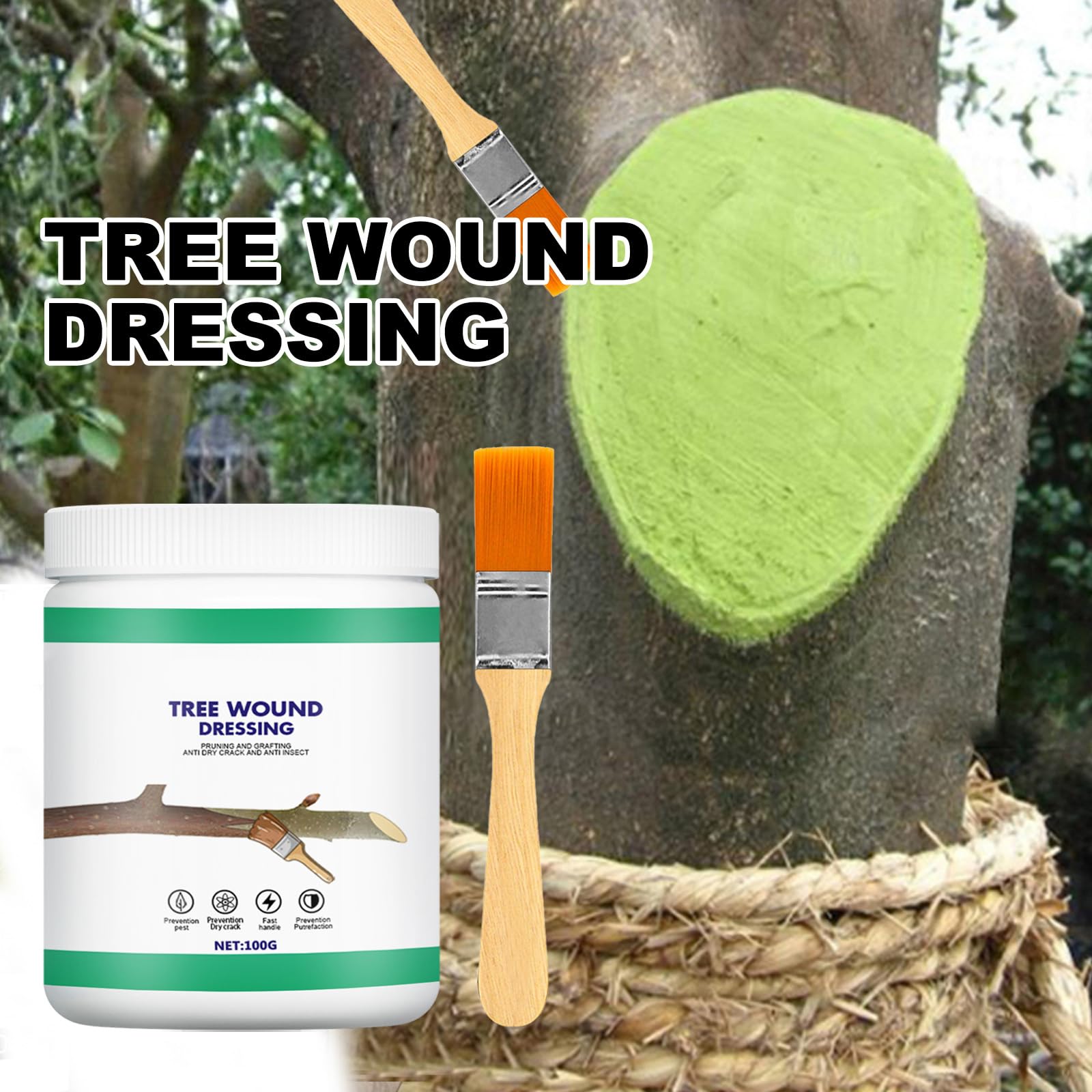 Close-up of Zriechs Tree Wound Sealer paste shows quick-drying formula.