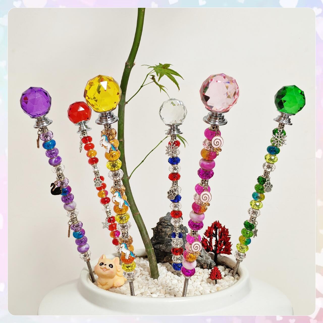 ZSlactp silver pendants detail adds whimsy to garden stakes