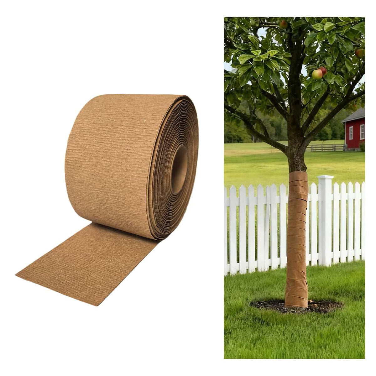 ZSlactp Tree Wrap protects bark from sunscald in a closeup view.
