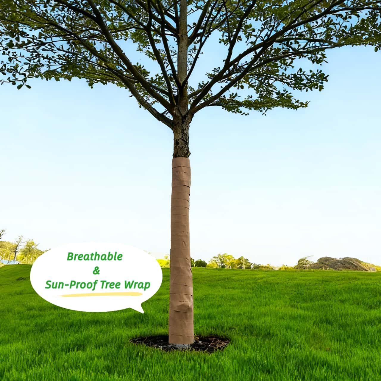 Eco-friendly ZSlactp wrap highlights sustainable tree care.