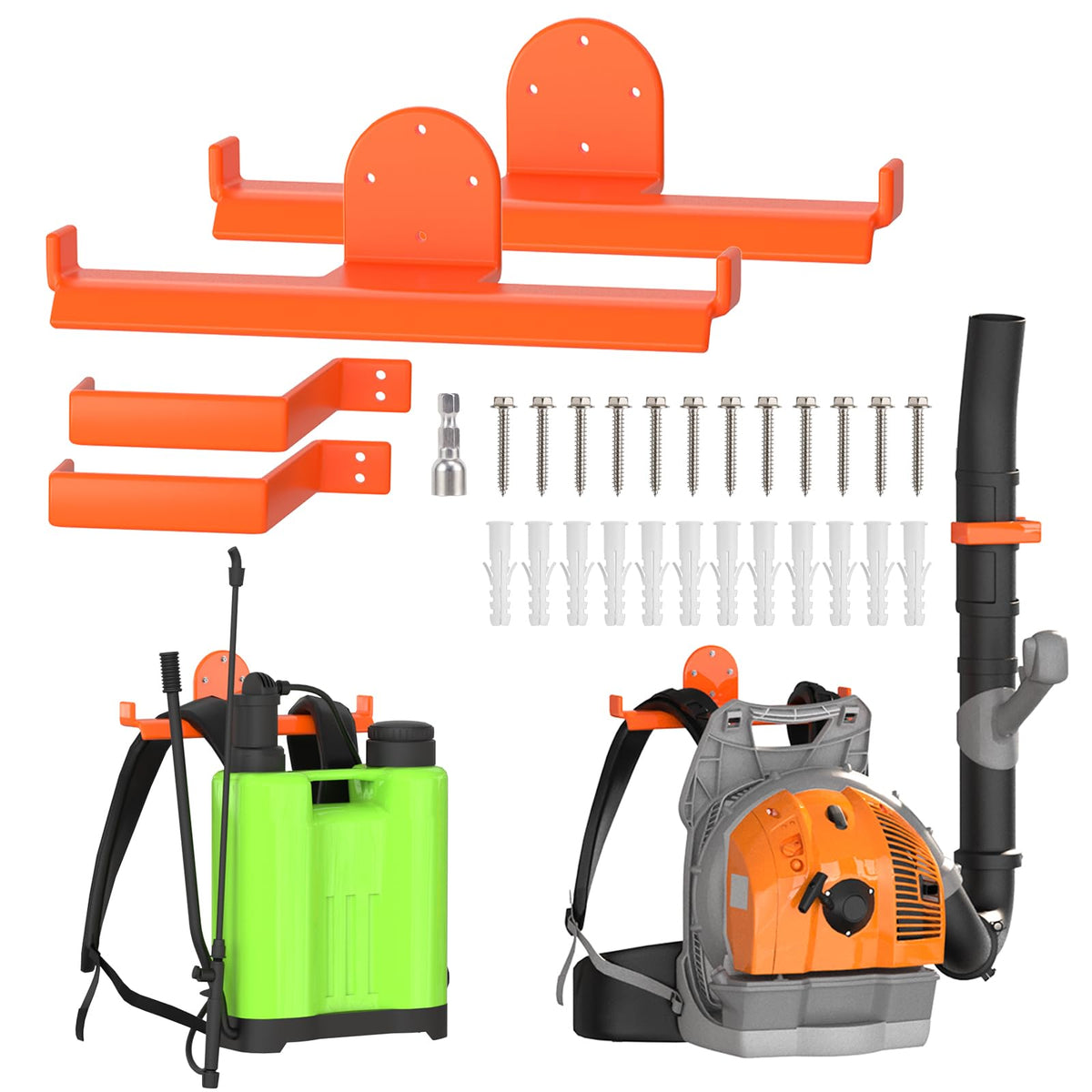 ZSLTLDU backpack blower rack on wall, sturdy steel storage solution.