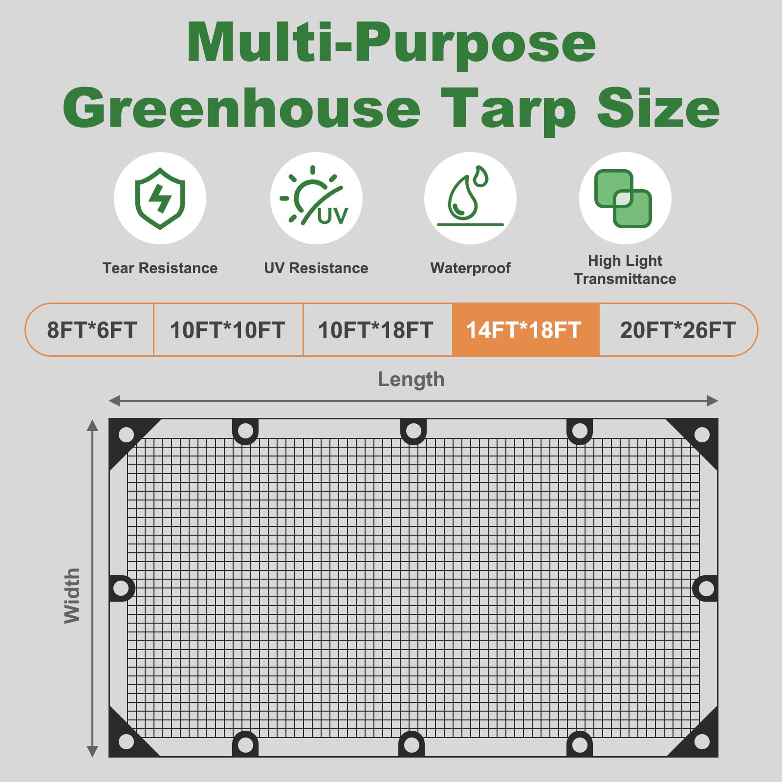 ZSLTLDU greenhouse cover fits 14x18 ft setups.