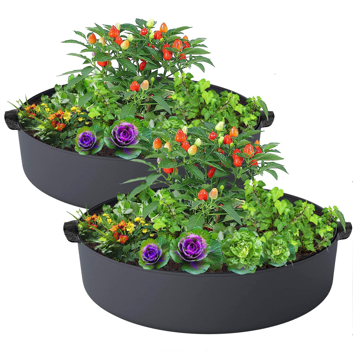 ZtohPyo 2-pack 50-gallon fabric grow bags for durable planting.