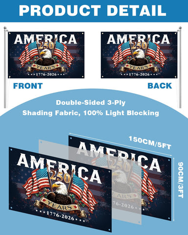 Ztzfacai American 250th flag back design visible from both sides for clear patriotism.