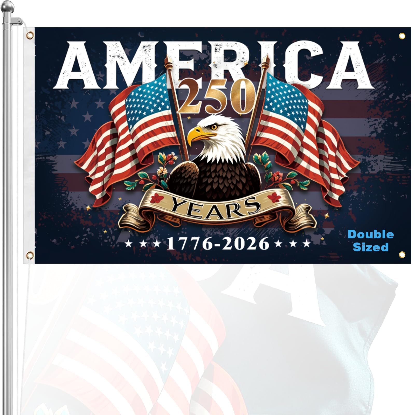 Ztzfacai American 250th flag front view with double-sided print for outdoor display.