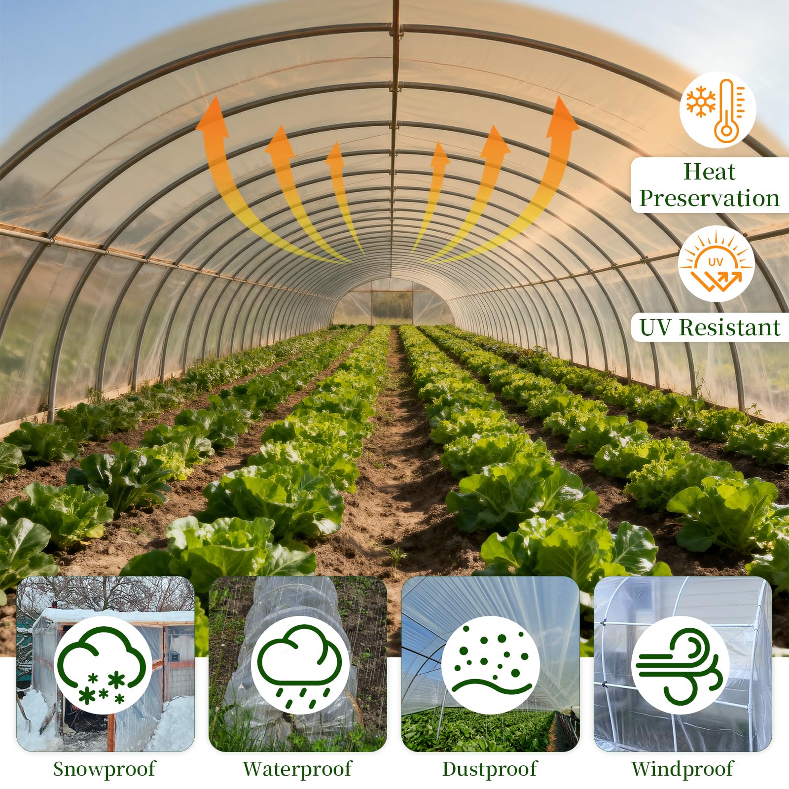 Ztzfacai polyethylene greenhouse cover: tear-resistant for windy conditions.