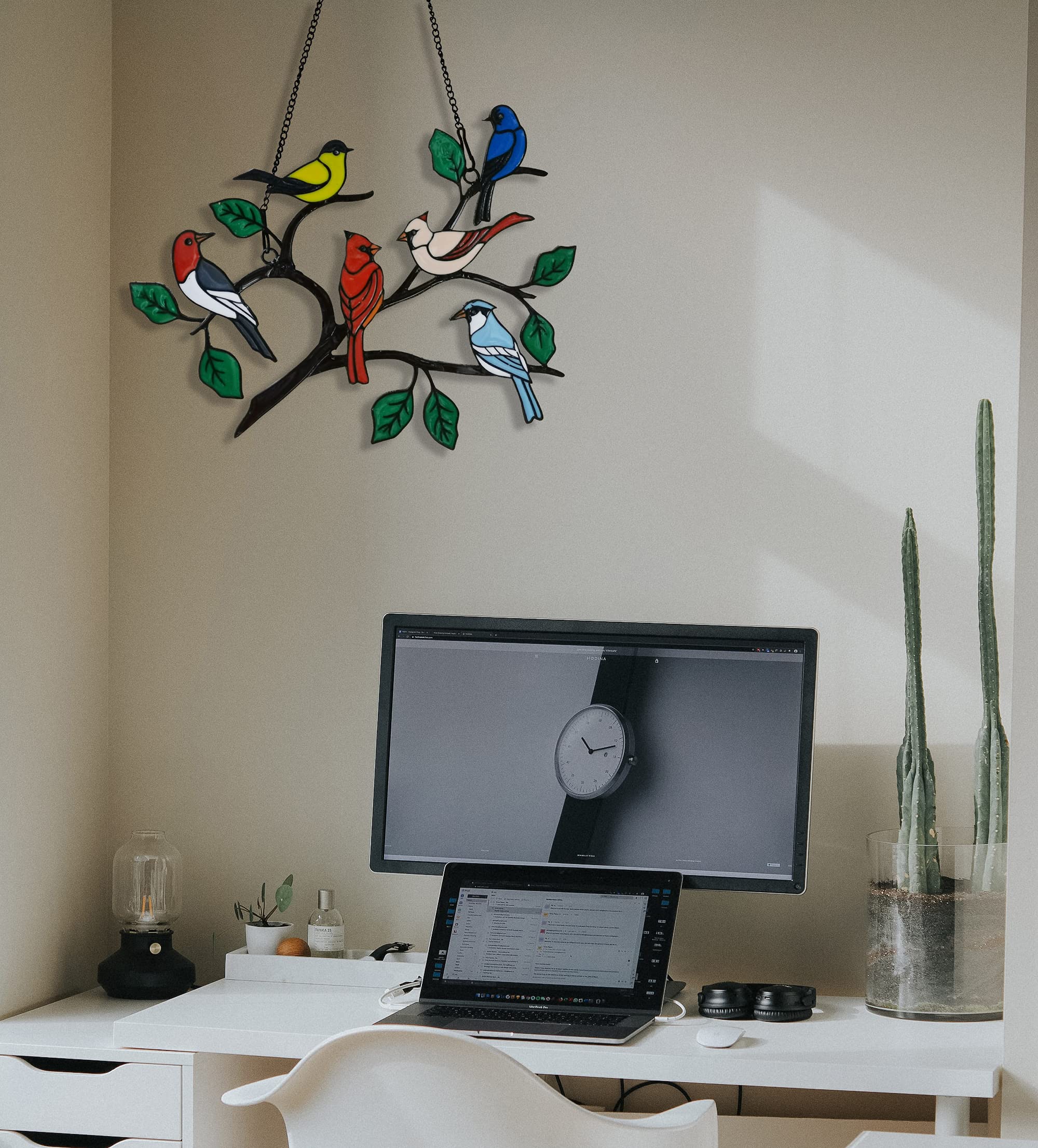 ZUAJITER cardinal birds on wire panel creates a focal point on windows