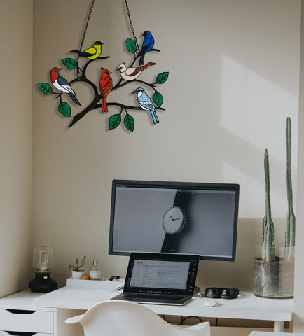 ZUAJITER cardinal birds on wire panel creates a focal point on windows