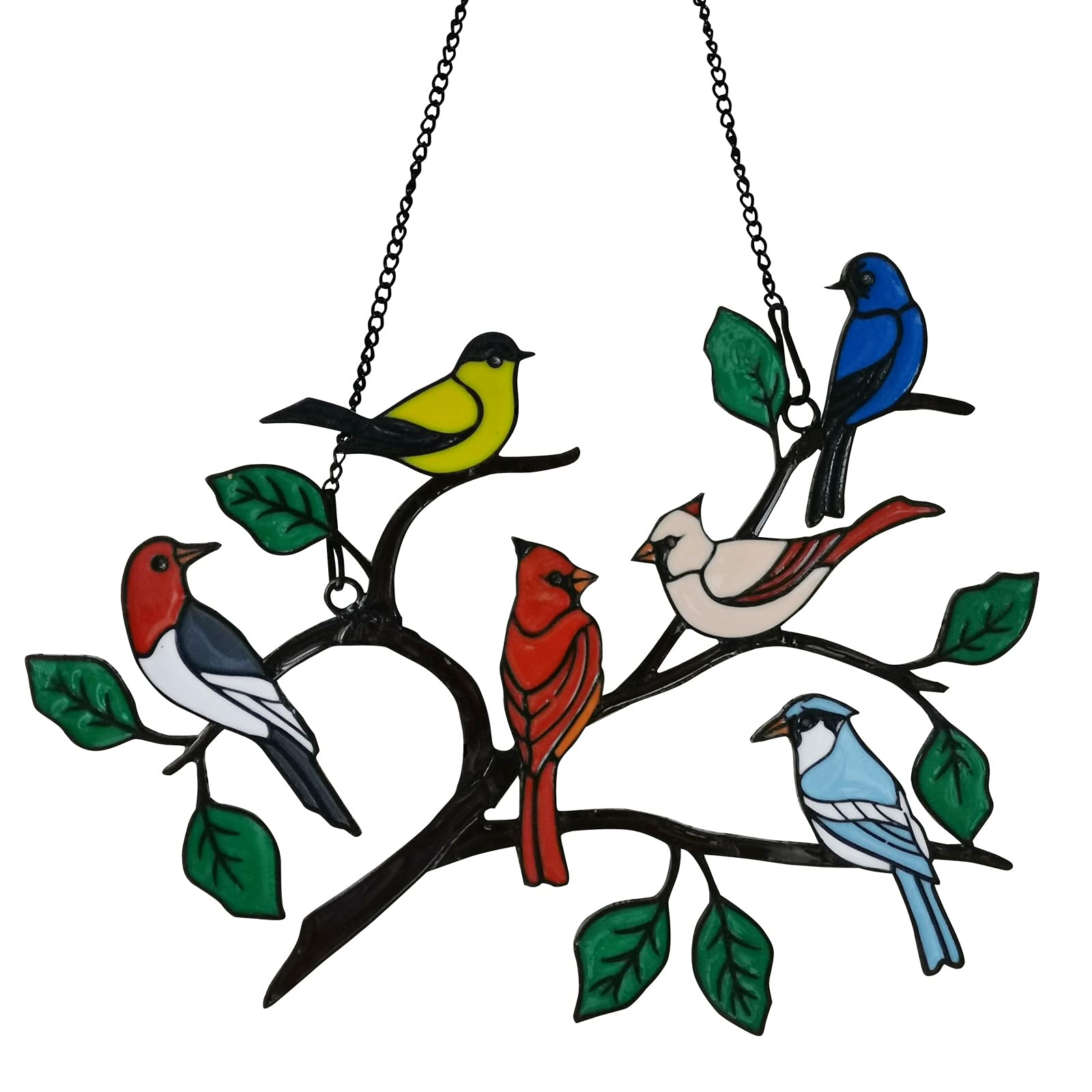 ZUAJITER six-bird pendants on a branch brighten the window with cheerful color