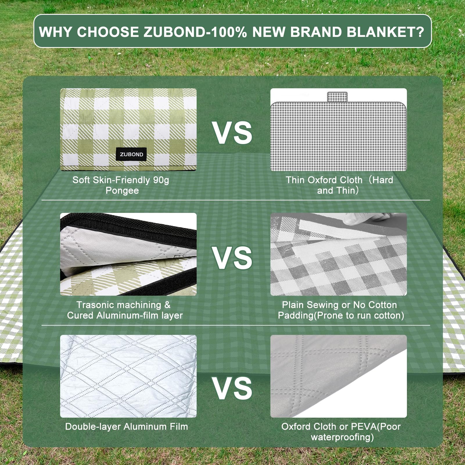 ZUBOND waterproof bottom protects against damp grass