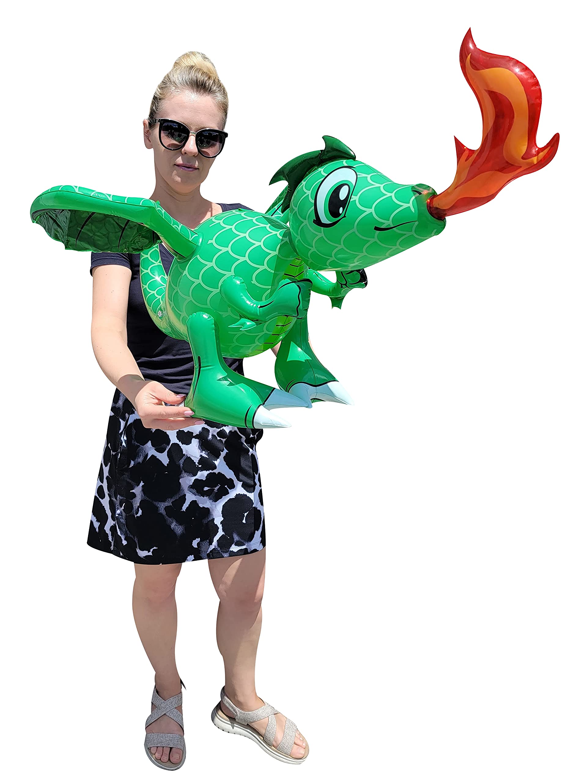 Zugar Land display set of green inflatable dragons for photos