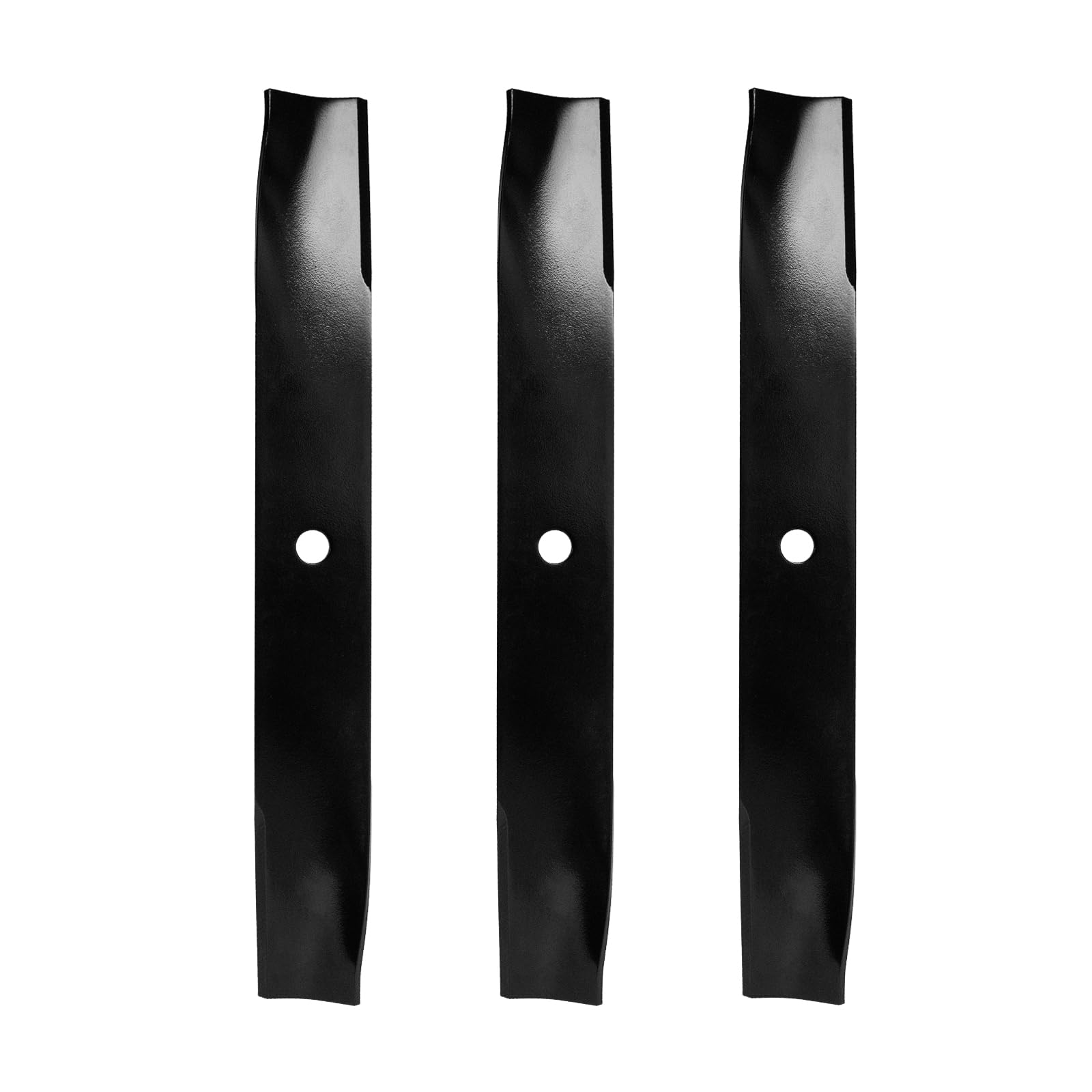 Zalana 52-inch high lift blades for Hustler shown ready for installation, promoting clean cuts