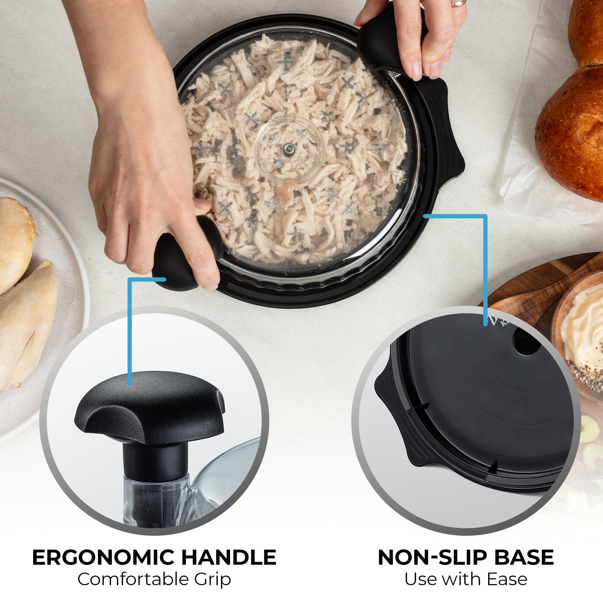 Zulay Kitchen shredder with transparent polka-dot lid lets you monitor shredding progress.