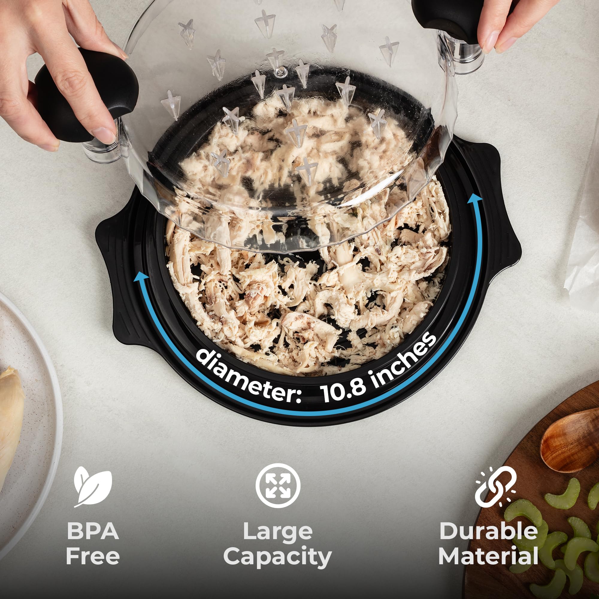 Zulay Kitchen versatile shredder handles chicken, pork, beef, tuna, and more.