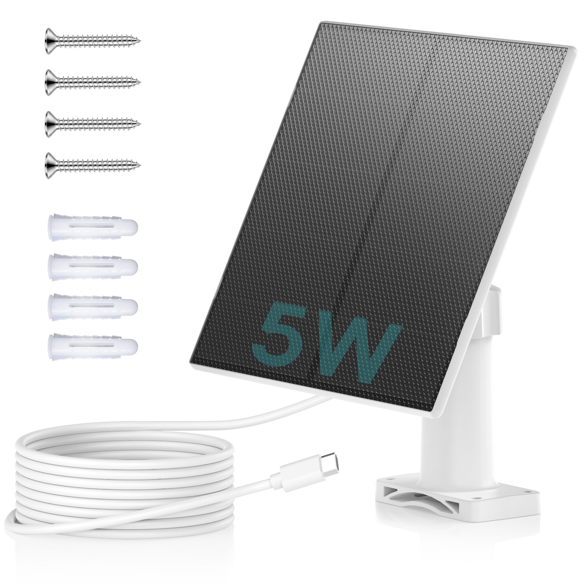 Zumimall 5W solar panel for outdoor security cameras charging in direct sunlight.