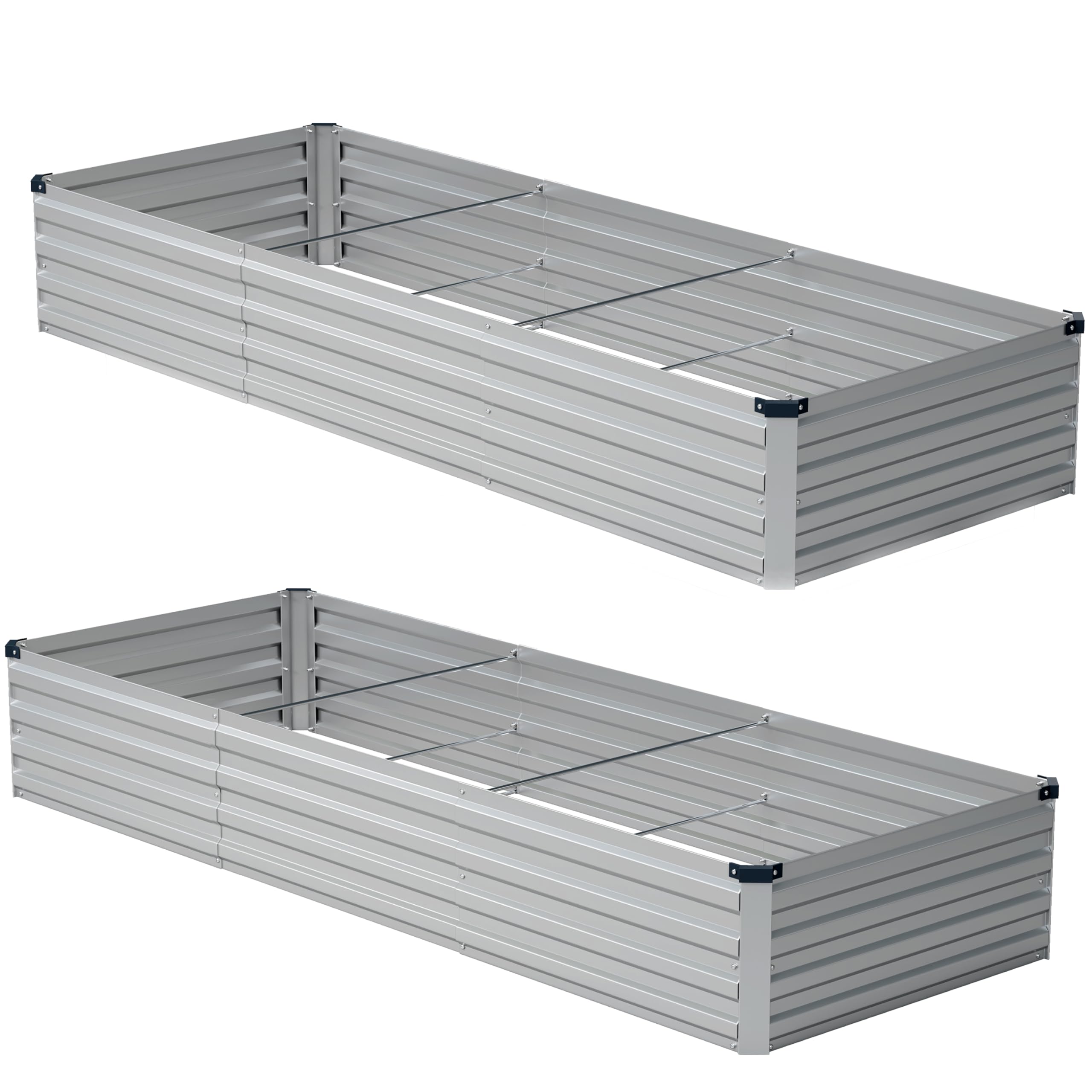 Zunatu galvanized raised bed front view; two pack for productive patios and gardens