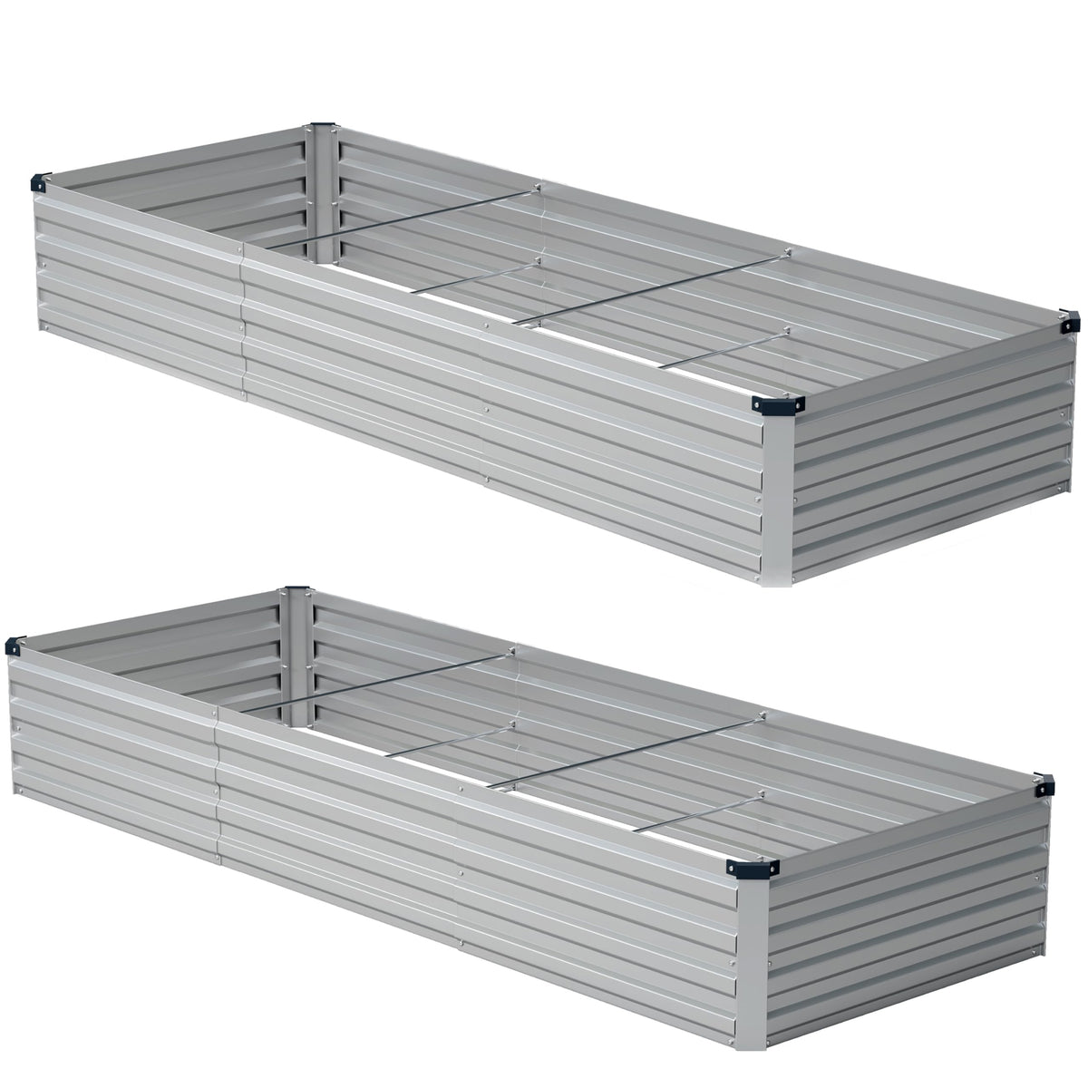 Zunatu galvanized raised bed front view; two pack for productive patios and gardens