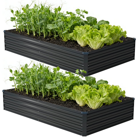 Zunatu galvanized raised garden bed 8x4x1ft front view for versatile planting.