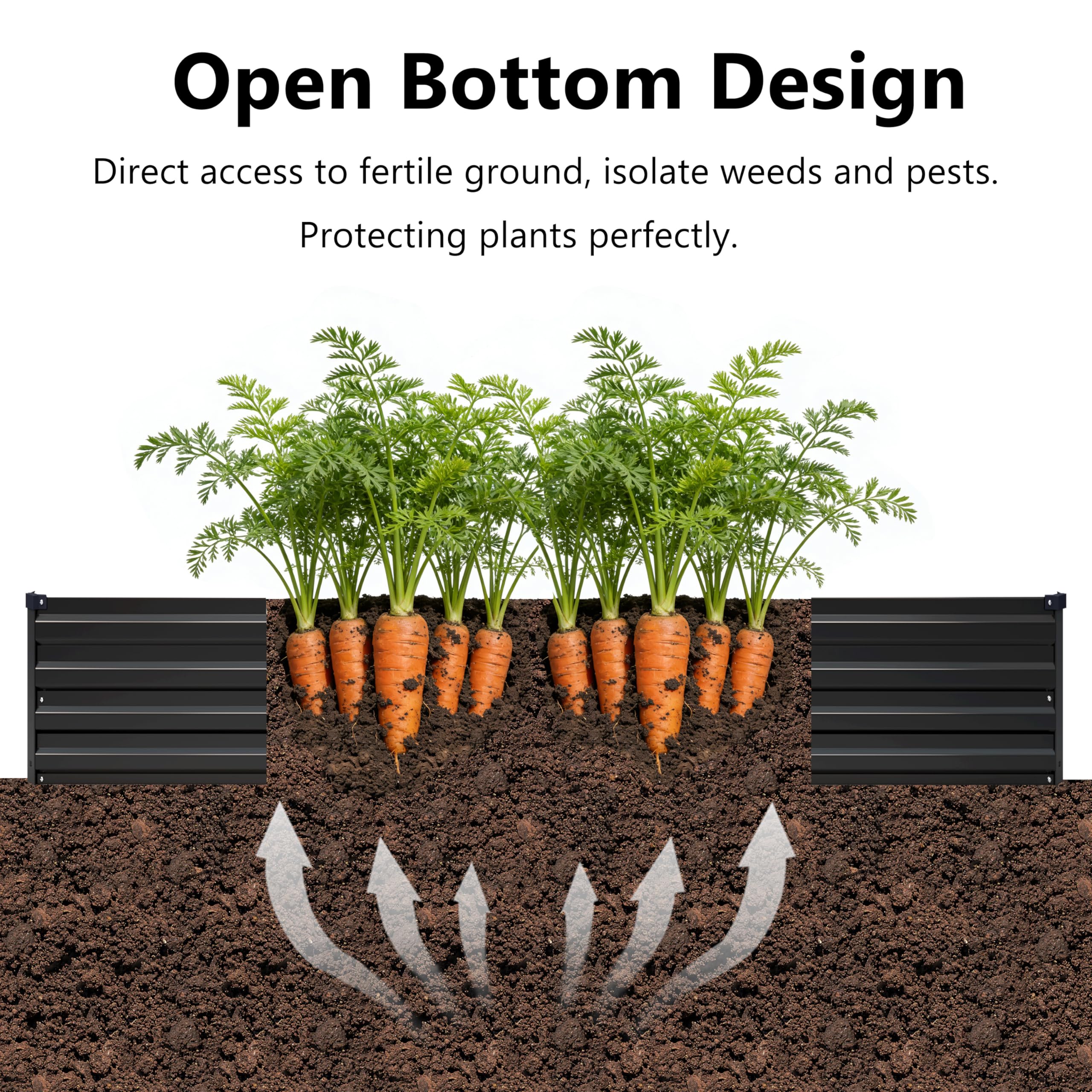 Zunatu raised garden bed with four plastic caps for safe, clean edges.
