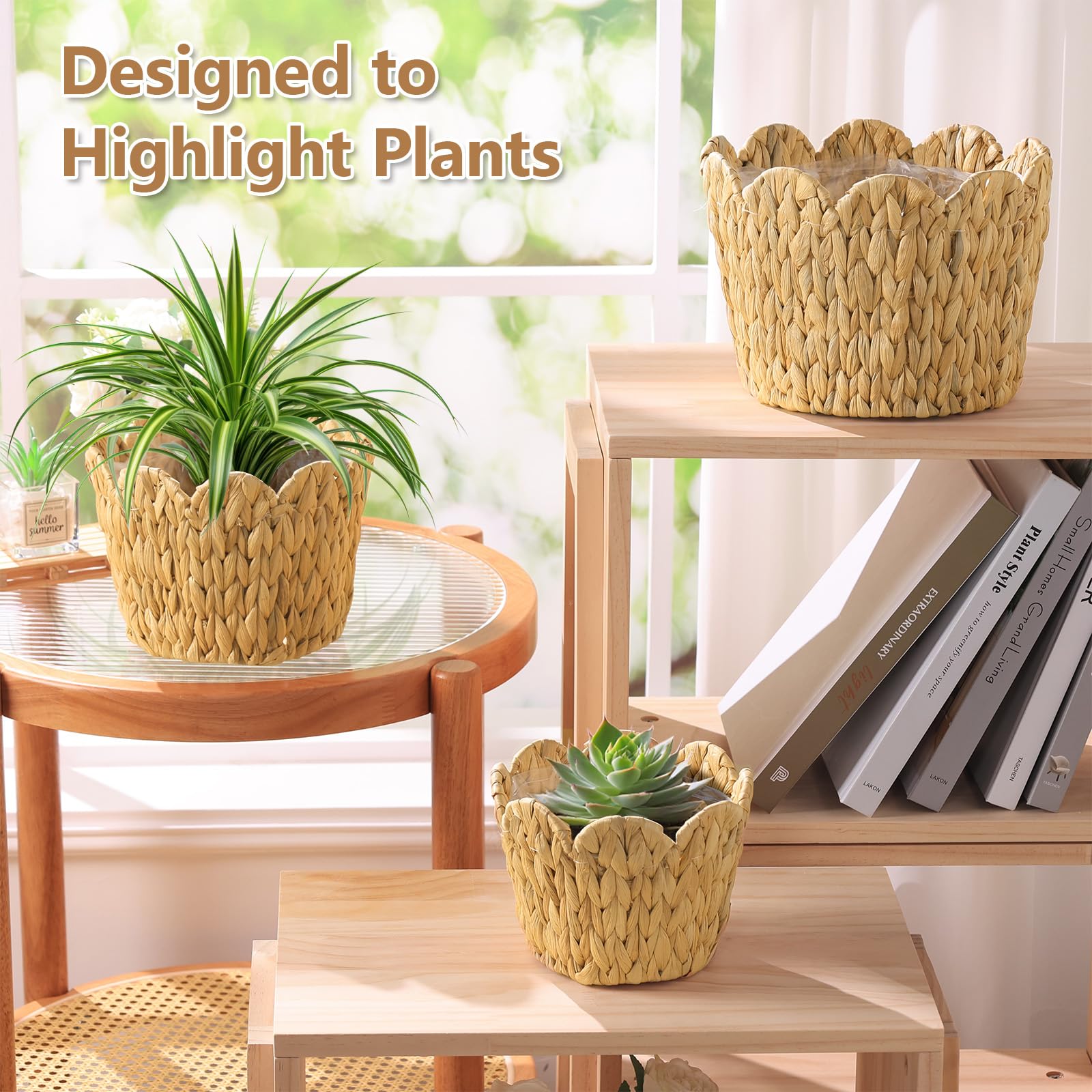 ZUNKNOD home decor setup with 3-pack plant baskets in farmhouse style.