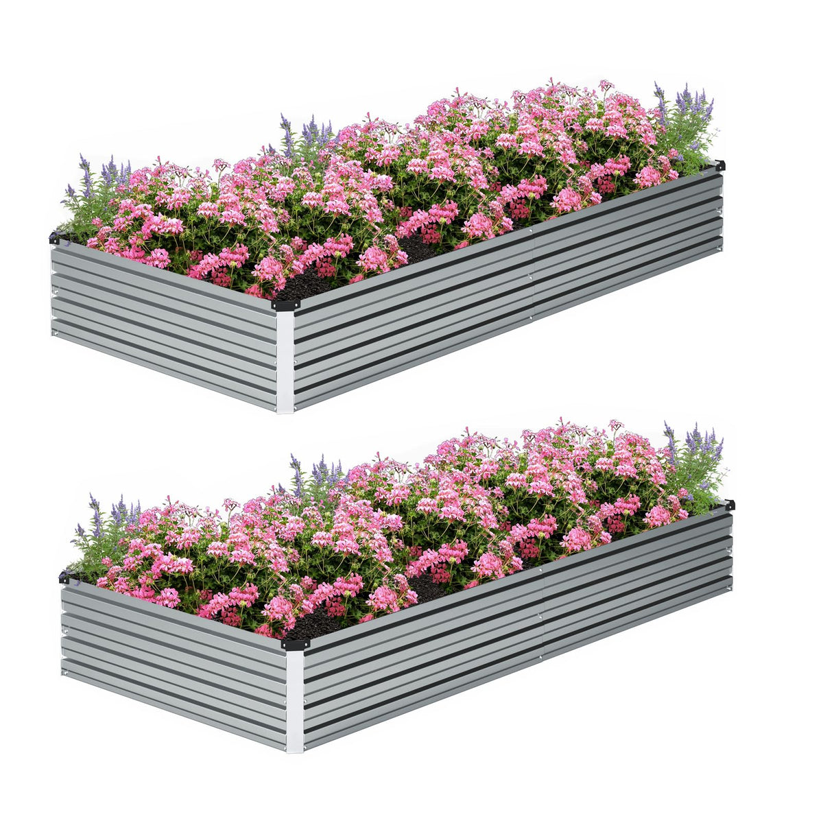 ZUNUDA 8x2x1ft galvanized raised bed kit, two boxes, ideal for vegetable planting.