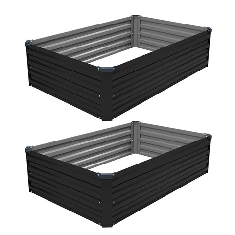 ZUNUDA black finish metal planter complements outdoor décor.