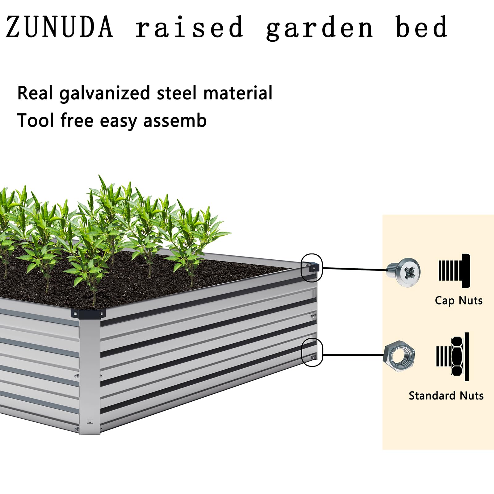ZUNUDA coated steel rust-resistant material for durable outdoor use.