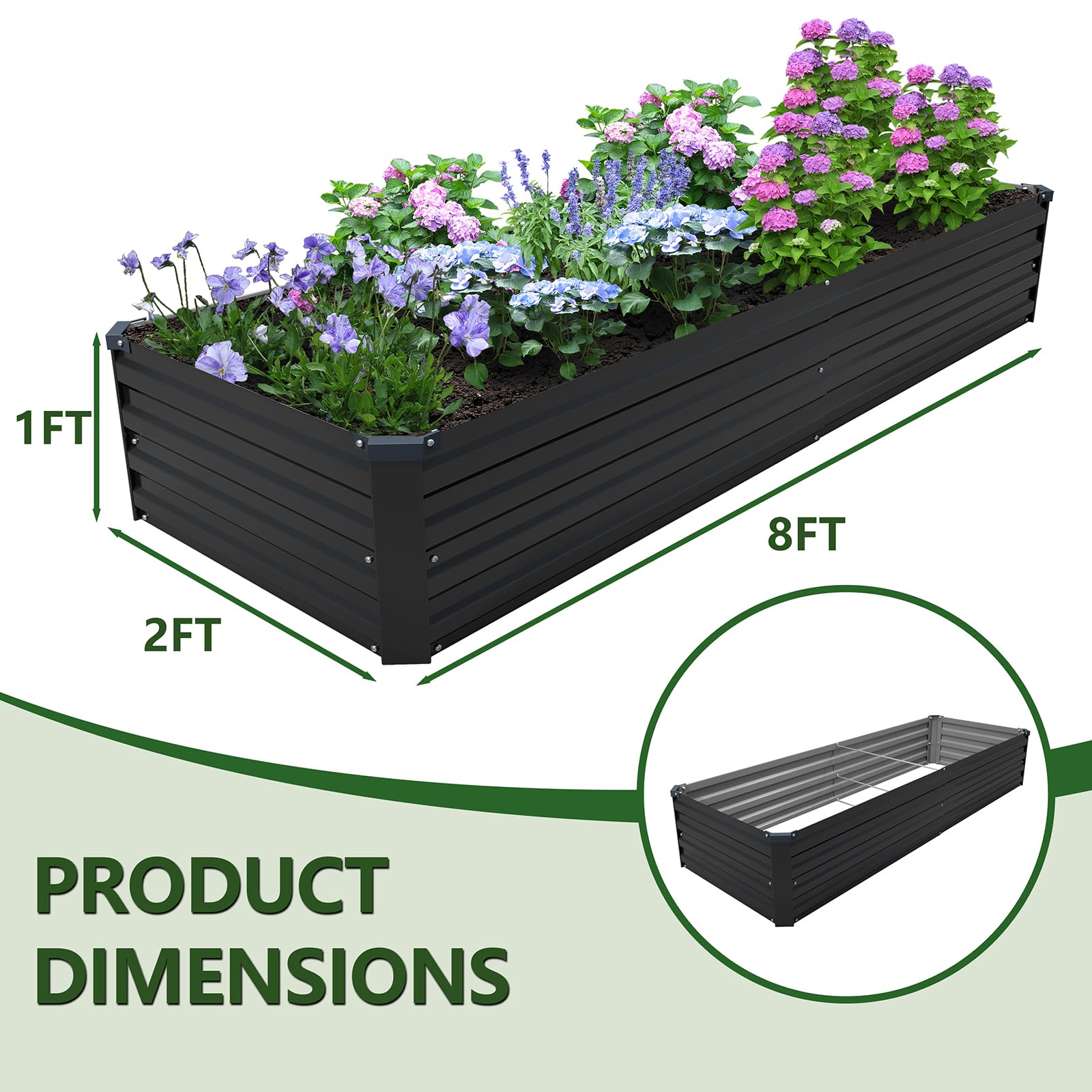 Close-up of ZUNUDA galvanized steel planter box showing rust-resistant coating