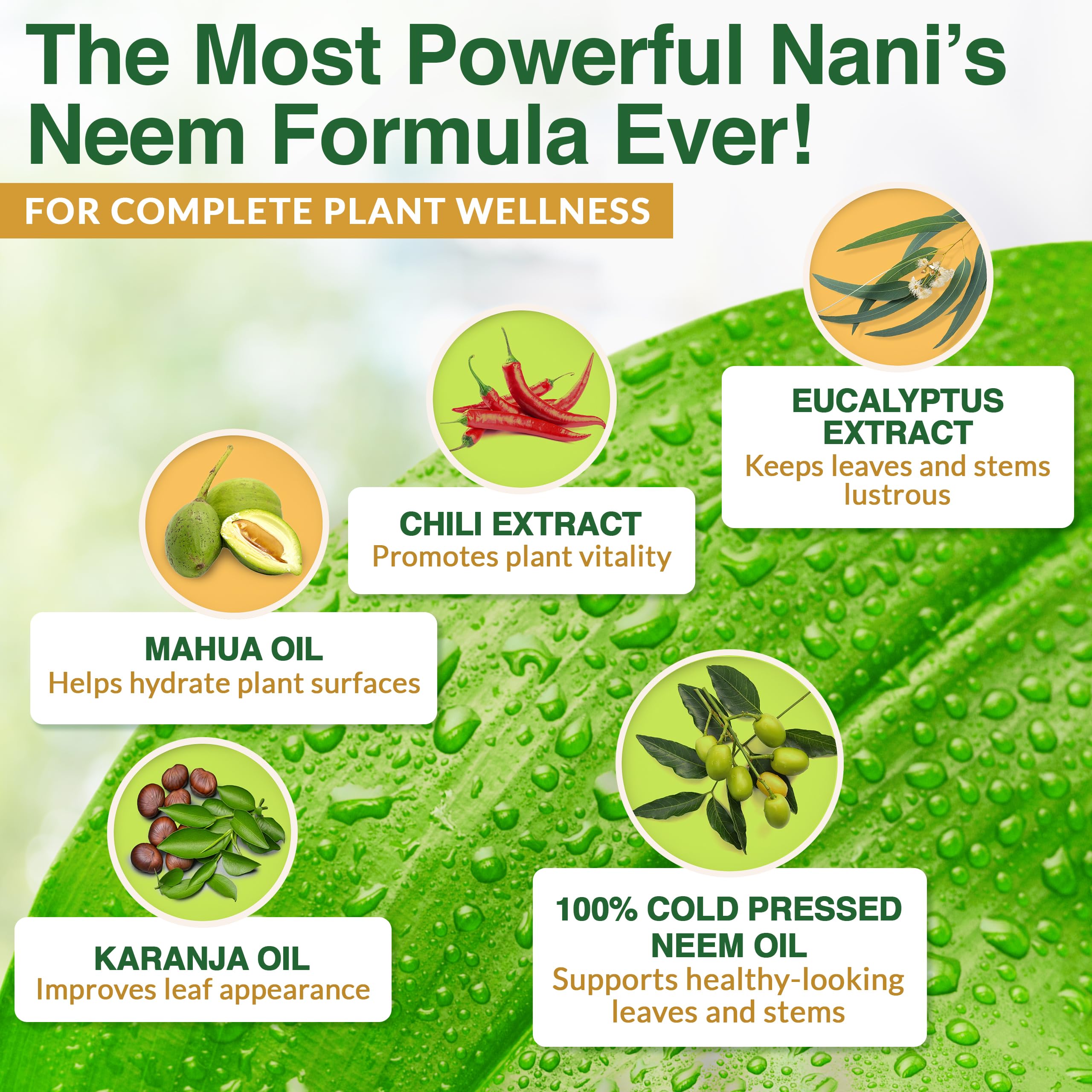 Zuprime Nani's Neem spray on leaf for healthy foliage and shine