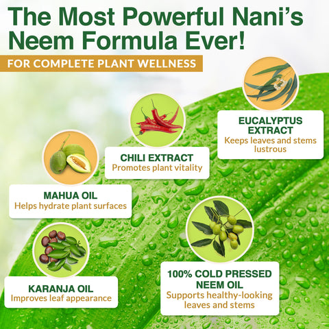 Zuprime Nani's Neem spray on leaf for healthy foliage and shine