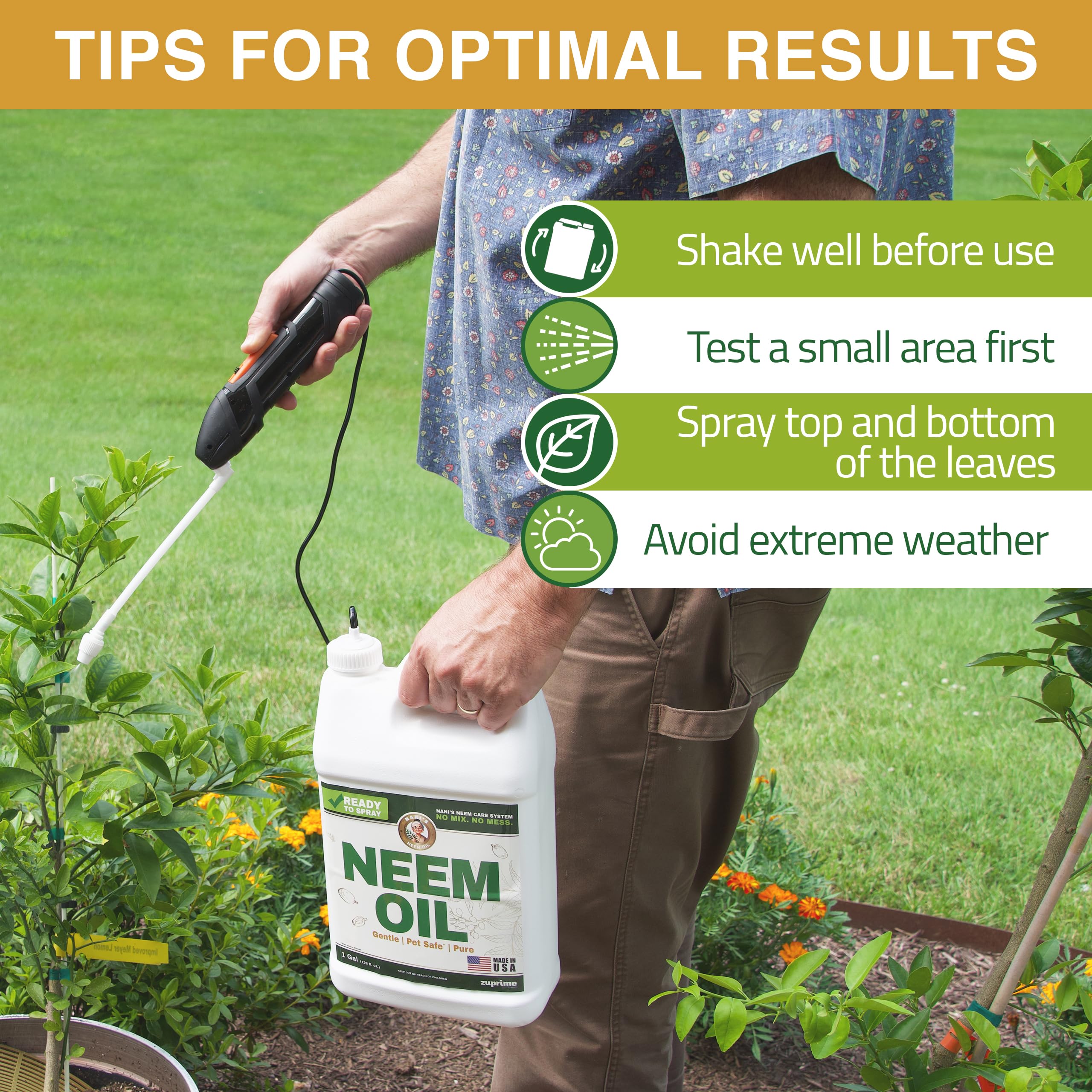 Zuprime Neem Oil Spray 30-second SnapSpray setup.