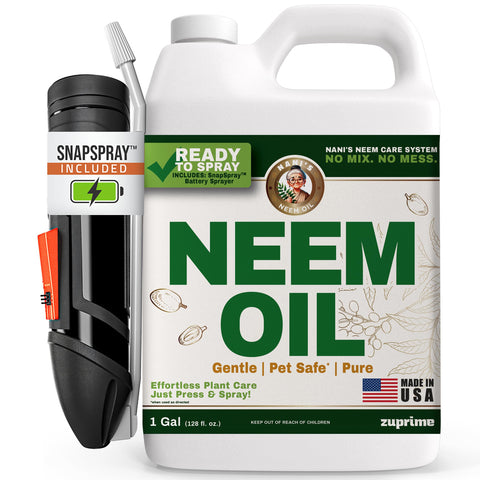 Zuprime Nani's Neem Oil Spray bottle with SnapSpray for quick, mess-free setup.
