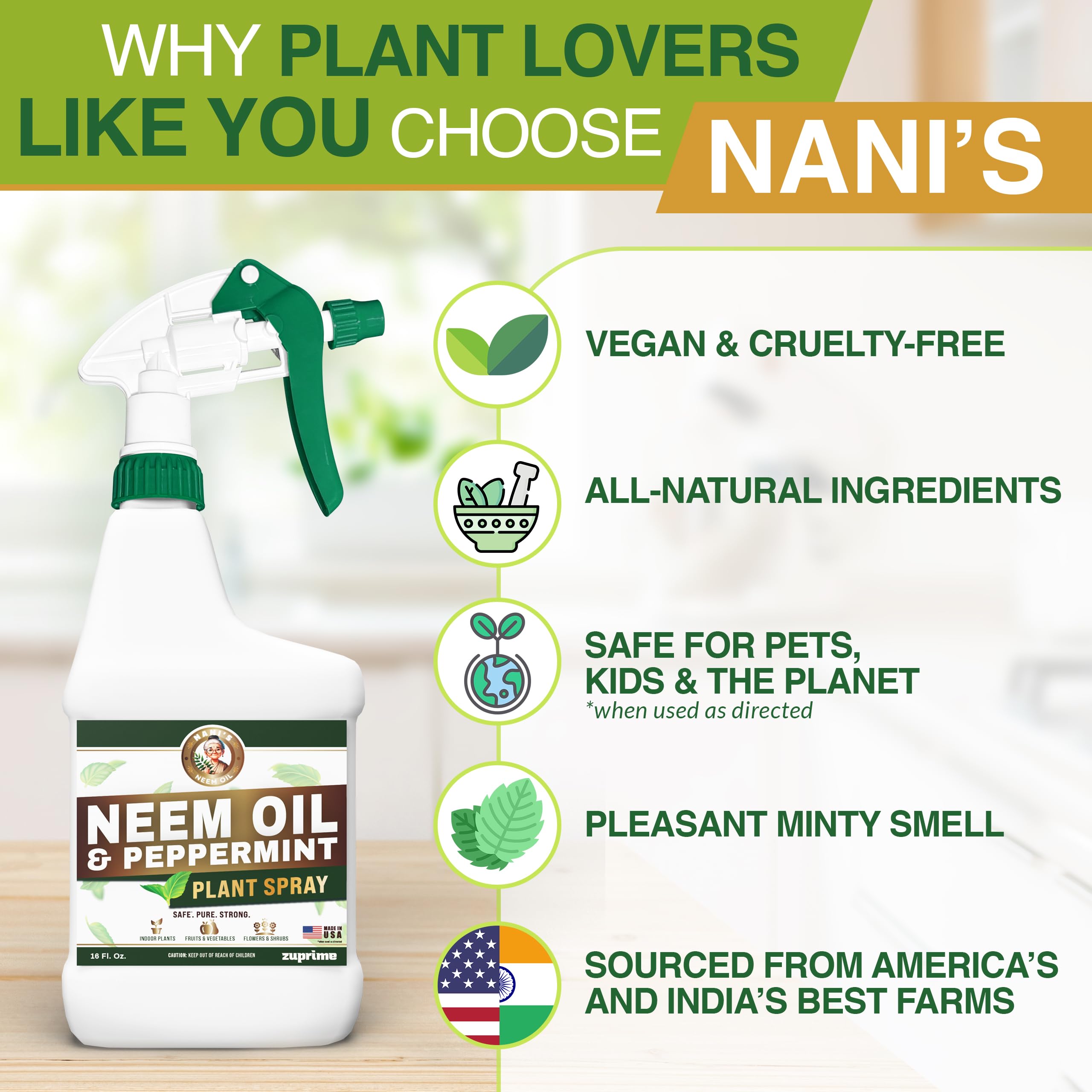 Outdoor garden foliage treated with Zuprime Nani neem peppermint spray