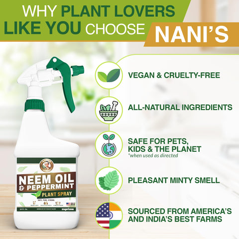 Outdoor garden foliage treated with Zuprime Nani neem peppermint spray
